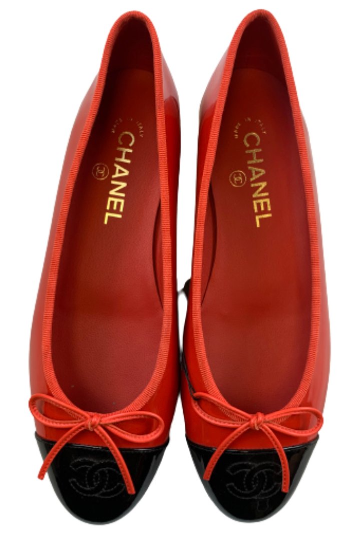 CHANEL Ballerina Black/Red Shoes Size 39