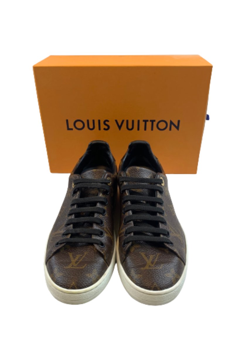 Louis Vuitton Brown Monogram Canvas and Patent FRONTROW Sneakers Size 36